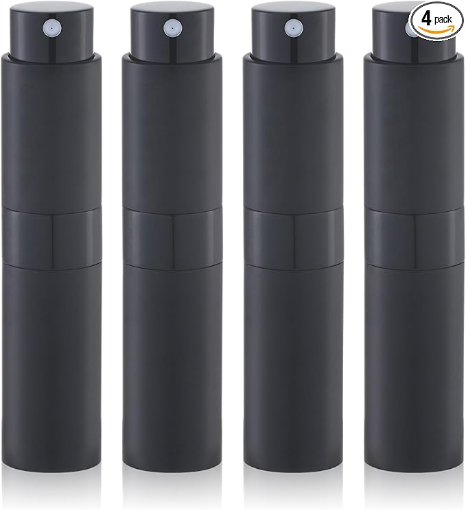 Travel Perfume Bottle Refillable - Cologne Spray Atomizer Mini - Small Travel Size Sprayer Empty for Refill Sample Container - Portable Fragrance Decant Dispenser for Men Women 8ml 4PCS Black