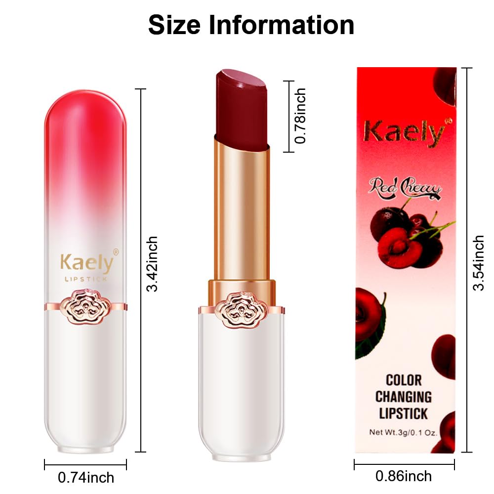 Kaely 3Pcs Peach Strawberry Red Cherry Hydrating Lipstick Tinted Lip Balm, Color Changing PH Lipstick Makeup, Korean Magic Lip Stain Long Lasting Waterproof, labiales magicos 24 horas originales