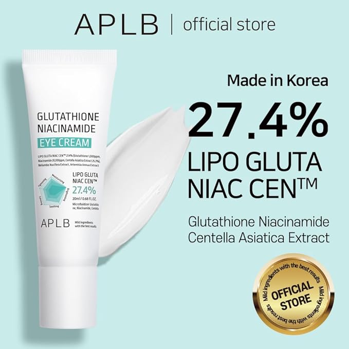 APLB Glutathione Niacinamide Eye Cream | LIPO GLUTA NIAC CEN™ 27.4% 0.68 FL.OZ/Korean Skincare, Eye cream for dark circles and puffiness, Improve elasticity & provide moisture around eye region