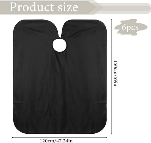6 Pack Black Waterproof Hair Salon Cape Large Hair Cutting Salon Cape with Metal Snap Closure Haircut Apron for Women Men Hairstylists,Black