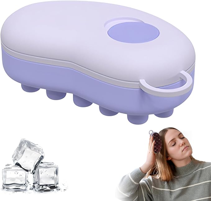 Ice Compress Scalp Massager Hair Growth Massage Comb - Upgraded Raised Dot Ice Tray Design for Tension Headache Relief and Scalp Care (Purple)
