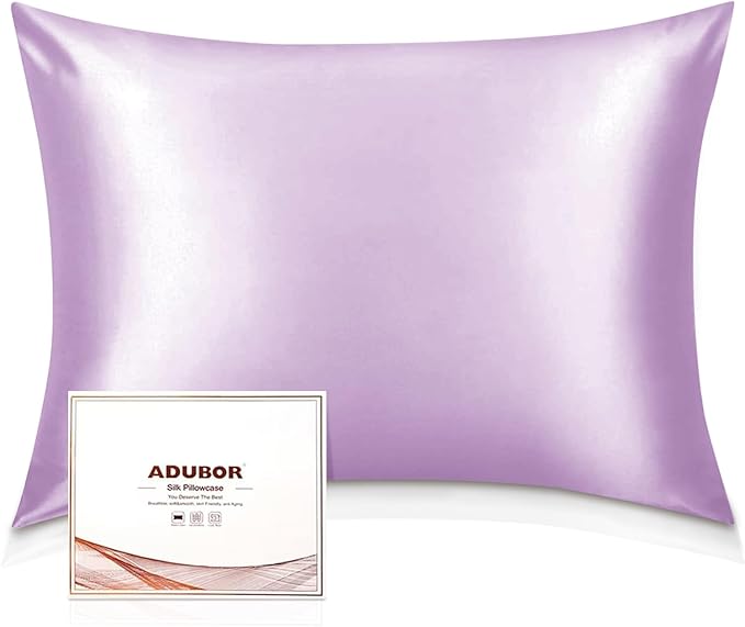 Adubor Mulberry Silk Pillowcase for Hair and Skin with Hidden Zipper, Both Side 23 Momme Silk, 900 Thread Count (20x36 inches, King Size, Light Purple, 1pc)