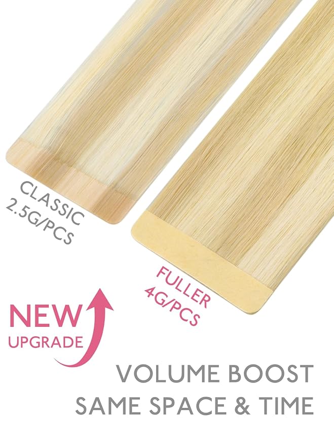 WENNALIFE Fuller Tape in Hair Extensions Human Hair, 18 inch 20pcs 80g Light Blonde Highlighted Golden Blonde Remy Hair Straight Tape in Extensions Skin Weft Tape Ins Extensiones De Cabello Humano