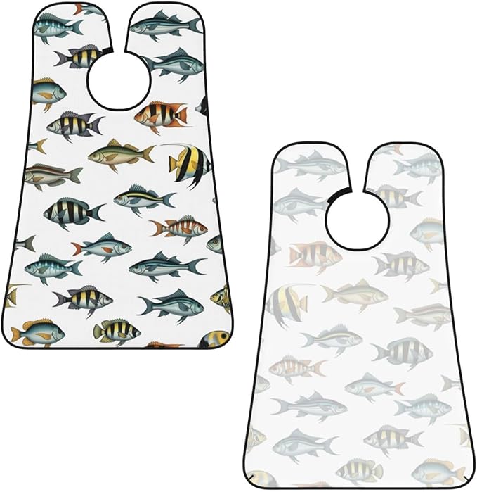 Beard Shaving Cape with Suction Cups, Sea Fish Pattern Shave Bib, Non-Stick Waterproof Hair Catcher, Grooming Bib for Men Husband