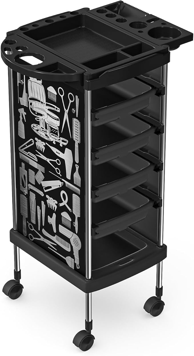 FreSup 6-Tier Salon Cart with Wheels, Stainless Steel Hair Salon Storage Tool Cart, Barber Station Trolley, Rolling Beauty Organizer for Hair Stylist, Makeup, Skincare, SPA, Tattoo （Upsized Tray）