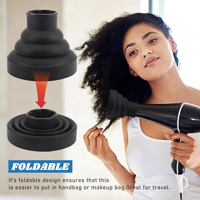 Universal Foldable Hair Dryer Diffuser, Travel Hair Dryer Diffuser Attachment with Comb, Portable Hairs Diffusers Blow Dryers Attachment for Natural Thick Hairs(Color:Black)
