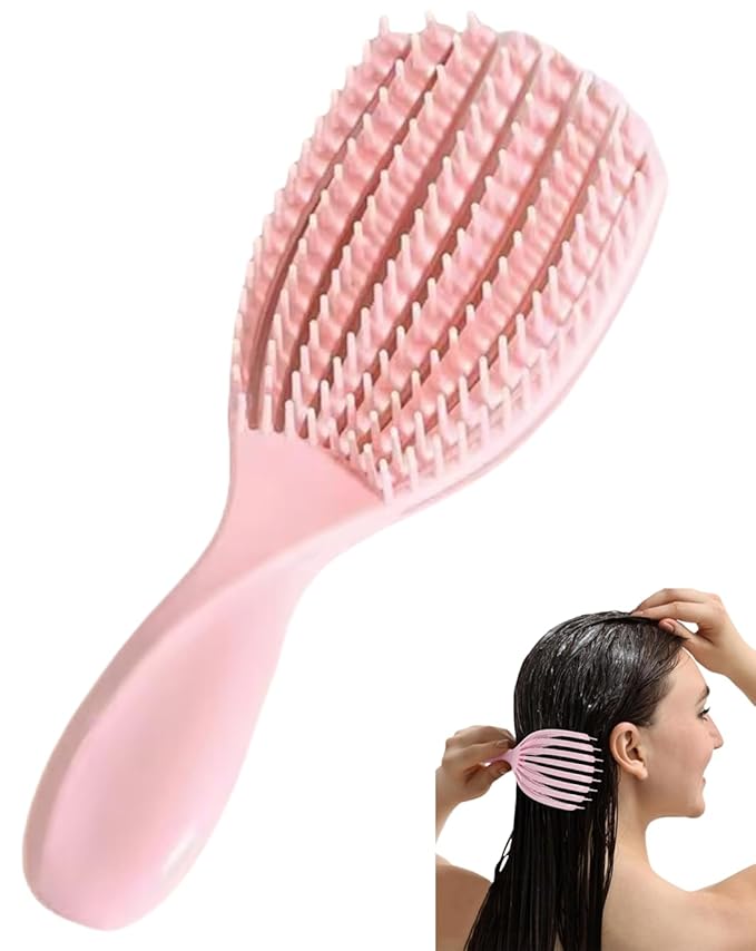 Hair Brush for Afro American/African Hair Textured Professional Curved Vented Brush Wet Dry Curly Hairbrush Detangling Massage Hairdressing Comb (Pink, Small)