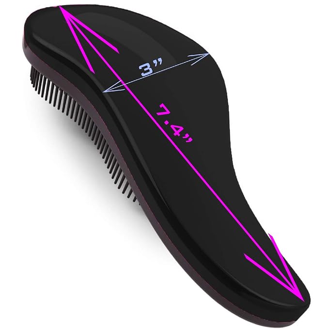 79STYLE 3pcs Detangler Brush Naturals Detangling Hair Comb Glide Thru No Pain Tangle Free For Women Men, Kids Wet, Dry Curly Hair Accessory (Single Black-Size 7.4")