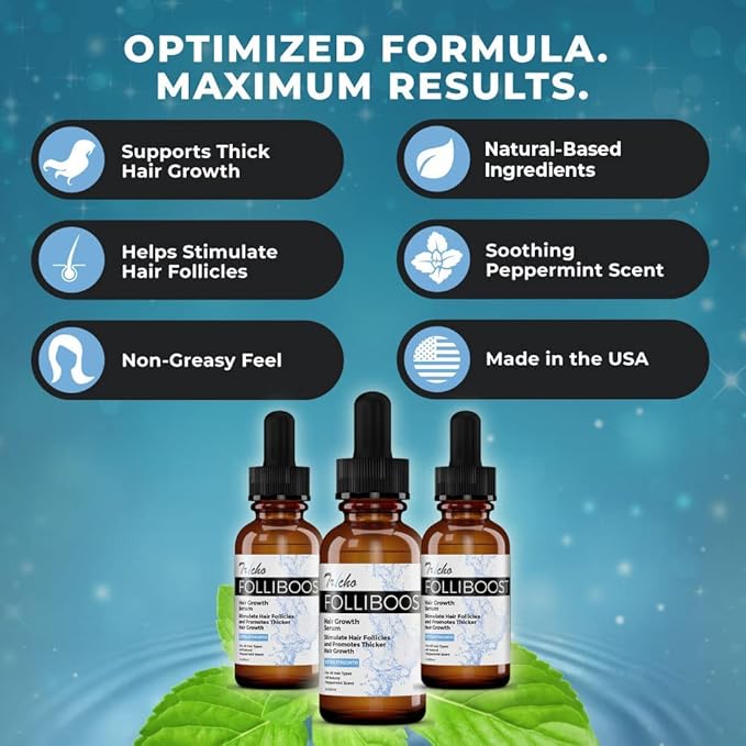 Tricho Labs Folliboost Hair Growth Serum - Natural-Based Formula w/Biotin & Peppermint Oil - Hair Care for Thicker & Fuller Hair - 2oz, 6-Pack