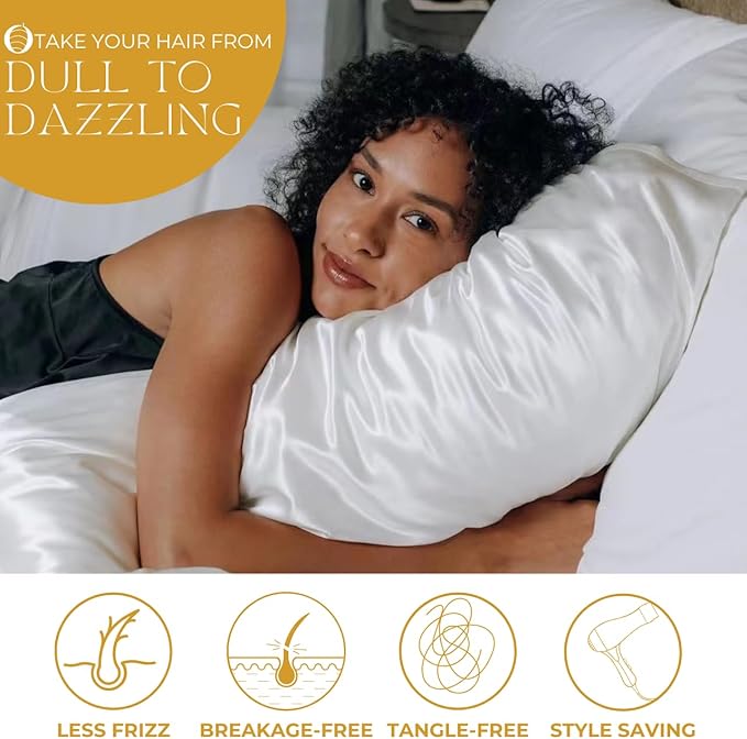 PROMEED 23 Momme White Silk Pillowcase for Hair and Skin, 100% Natural Mulberry Silk Pillow Case for Sensitive Skin, Breathable and Soft Acne Pillowcase (Queen 20"x30", White)