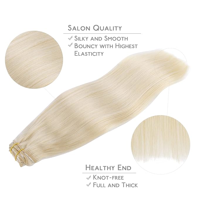 WENNALIFE Clip in Hair Extensions Real Human Hair, 24 Inch 150g 9pcs Human Hair Extensions Clip In Human Hair, Platinum Blonde Hair Extensions Clip In Real Hair Coloured Remy Human Hair Extensions