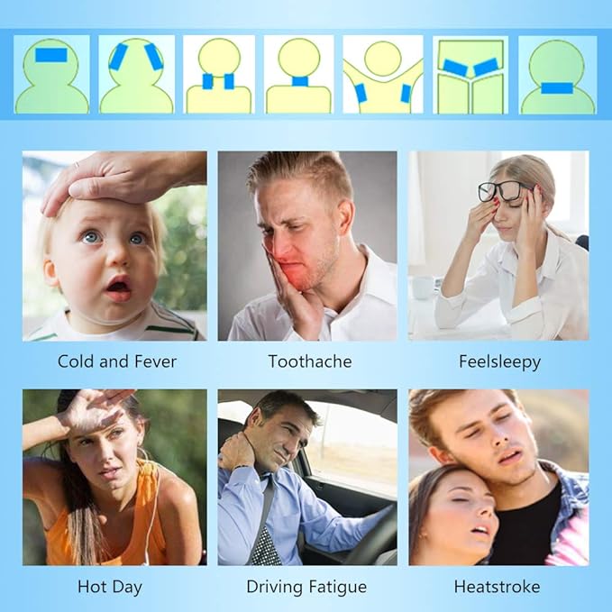 12 Sheets Cooling Patches for Fever Discomfort & Pain Relief, Cooling Relief Fever Reducer, Soothe Headache Pain, Pack of 12