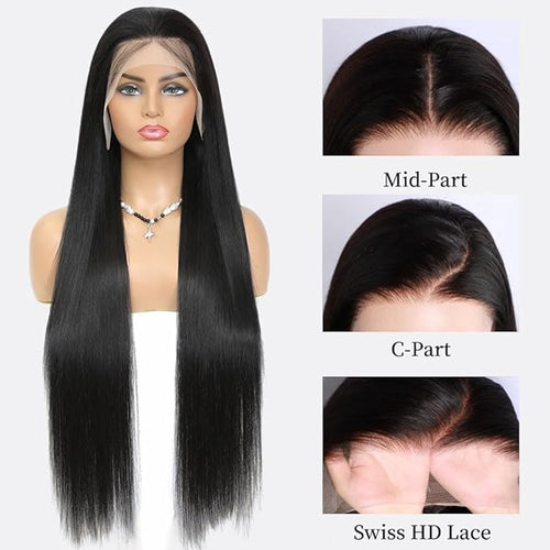 34 Inch Straight Wigs Human Hair 13x6 Real Virgin Human Wig 200 Density HD Lace Frontal Wigs Human Hair Pre Plucked Can Last 6-9 Months Tangle-Free Natural Black for Women