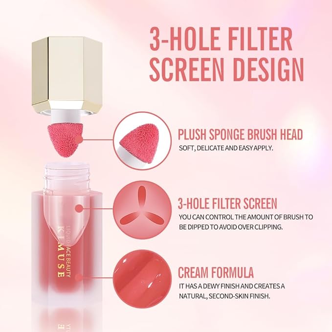 KIMUSE Soft Cream Blush Makeup, Liquid Blush for Cheeks, Weightless, Long-Wearing, Smudge Proof, Natural-Looking, Dewy Finish