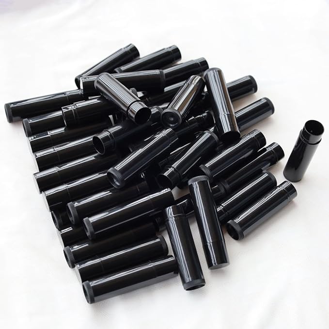 50 Lip Balm Container Kit with Filling Tray and Spatula, Round Tube Refillable Empty Tube 3 Colors, 0.15 oz, BPA Free, for DIY Homemade Lipstick Lipstick (50 black kits,)