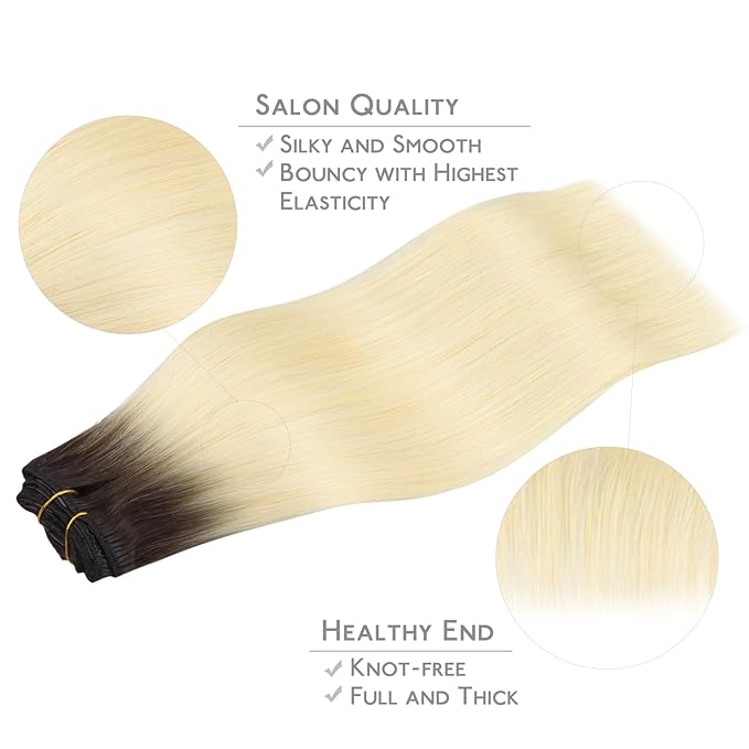 WENNALIFE Clip in Hair Extensions, 18 Inch 120g 7pcs Clip in Hair Extensions Real Human Hair, Ombre Light Dark Brown to Platinum Blonde Remy Hair
