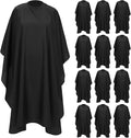 12 Pcs Barber Cape with Adjustable Snap Closure, Waterproof Hair Cutting Cape, 59 x 47 Salon Apron for Women Men, Professional Hair Cutting Salon Capes for Hairstylist Hair Dye, Black