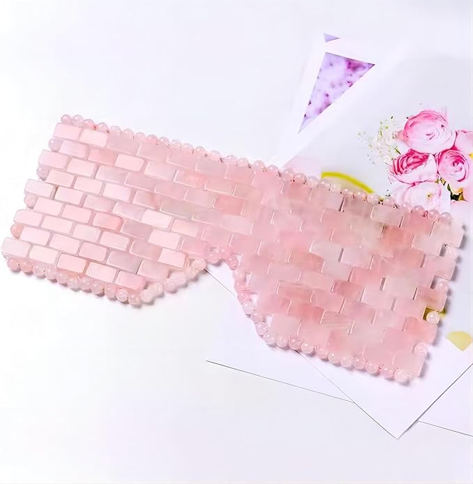 Rose Quartz Eye Mask, Jade Eye Mask 100% Natural Crystal Eye Mask, Reusable Gemstone Eye Mask Eliminate Wrinkles Puffiness Headache and Migraine Relief Hot or Cold Using