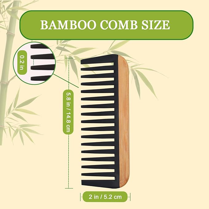 2 Pcs Bamboo Wide Tooth Comb - Anti-Static Wooden Wide Tooth Comb for Women, Detangling Hair Comb for Curly/Wet/Thick Hair with Bakelite Teeth