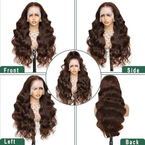 28 Inch 13x6 Chocolate Brown Lace Front Wigs Body Wave Wig Colored Brown Wigs Human Hair Pre Plucked New Trend M Hairline 200% Density Glueless Wigs For Women Lace Front Wigs