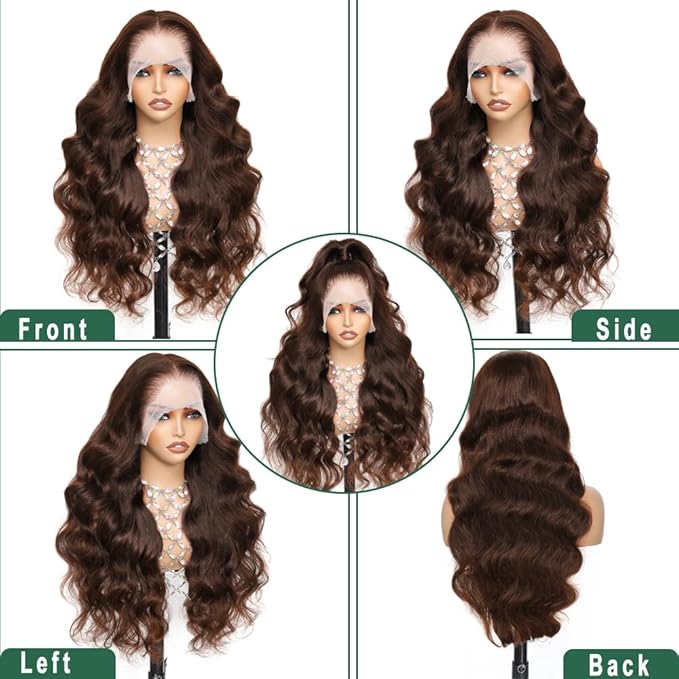 24 Inch Chocolate Brown Lace Front Wig Human Hair 13x6 Hd Lace Front Wigs Human Hair Body Wave Frontal Wigs Human Hair Pre Plucked 200 Density Brown Wig for Women