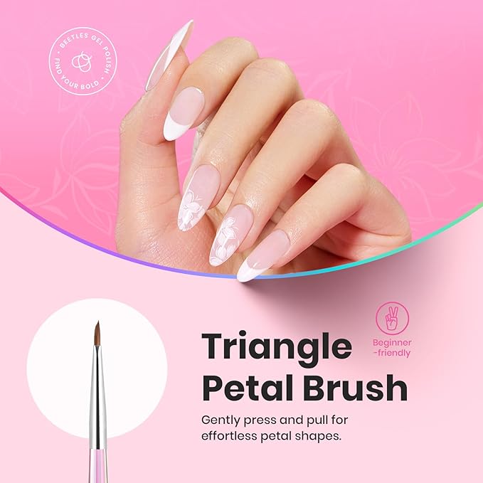 Beetles Nail Art Brushes Set for Gel Polish 3 Pcs Nail Art Design Pen and One White Painting Gel All-in-One Petal Brush Kit Flower DIY with Palette Dotting Manicure Tool Set