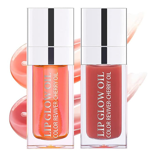 Yasovigi Hydrating Lip Oil Plumping Lip Tint Moisturizing Lip Gloss, Transparent Lip Balm Care Stick Nourishing Repairing Non-sticky, Moisture&Lighten Lip Lines (Pink + Rosewood)