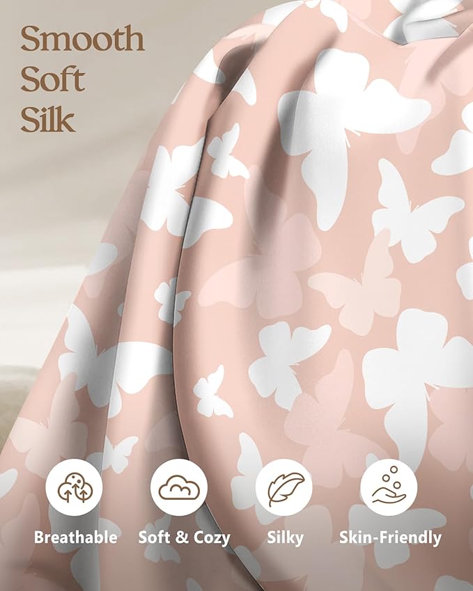 2 Pack Mulberry Silk Pillowcase for Hair and Skin - King Size 20 x 36 Inches with Hidden Zipper PK Butterfly 19 Momme Soft Sleeping Silk Pillow Case for Women, Moms