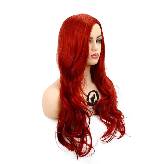 Baruisi Long Curly Wavy Red Wigs for Women Side Part Natural Looking Cosplay Synthetic Fiber Wig Heat Resistant Replacement Hair