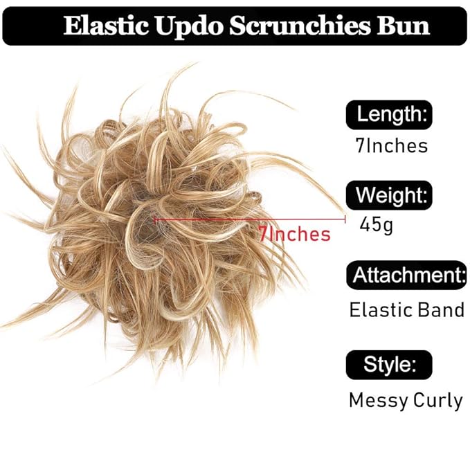 HMD Tousled Updo Messy Bun Hair Piece Hair Extension Ponytail With Elastic Rubber Band Updo Extensions Hairpiece Synthetic Hair Extensions Scrunchies Ponytail Hairpieces for Women