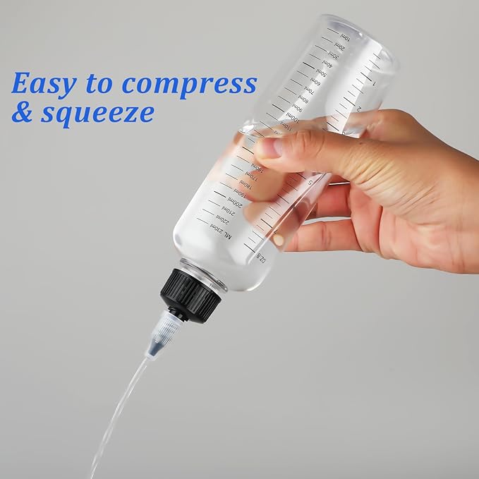 4 Pack Applicator Bottle for Hair, 8.5oz Soft Squeeze Empty Oil Dispenser Hair Color Applicator Root Hair Dye PET Plastic Refillable Bottles for Salon Sylist with Graduated Scale and Twist Top