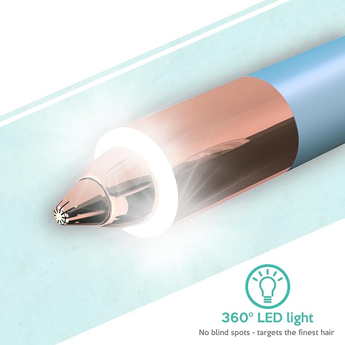 2 in 1 Flawless Eyebrow and Facial Hair Remover for Women Painless Electric Razor Epilator Trimmer Shaver with 18K Gold-Plated, USB Rechargeable, 360° LED for Eyebrow and Face Hair Removal