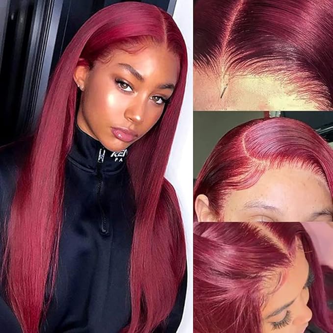 Burgundy 99J Lace Front Wigs Human Hair Pre Plucked Wine Red 13x4 Straight Lace Frontal Wig with Baby Hair for Black Women 150% Density Wig Colored Brazilian Virgin Hair Wig 16 Inch