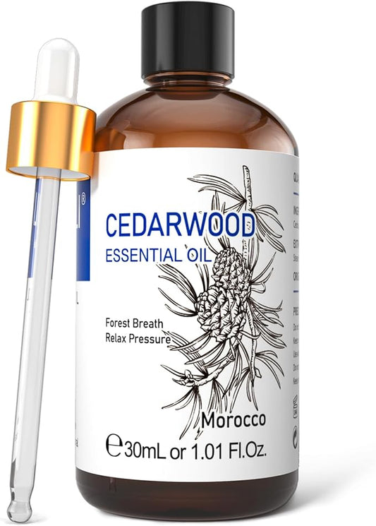 HIQILI 1 Fl Oz Cedarwood Essential Oil, Pure Natural Cedarwood Oil for Hair, Diffuser, Aromatherapy - 30ML