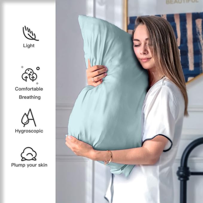 Silk Pillowcase for Hair and Skin,Soft,Breathable and Sliky 100% Silk Pillowcases King Set of 2,Both Sides Natural Mulberry Silk Pillow Cases with Hidden Zipper(King Size 20"X 36",2pcs)