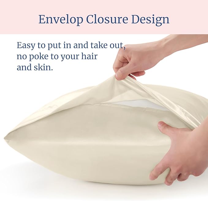 BEDELITE Satin Pillowcase for Hair and Skin, Super Soft Similar to Silk Pillow Cases 4 Pack with Envelope Closure, Cooling Pillowcases for Women Men (20"x30" Queen Size, Beige)