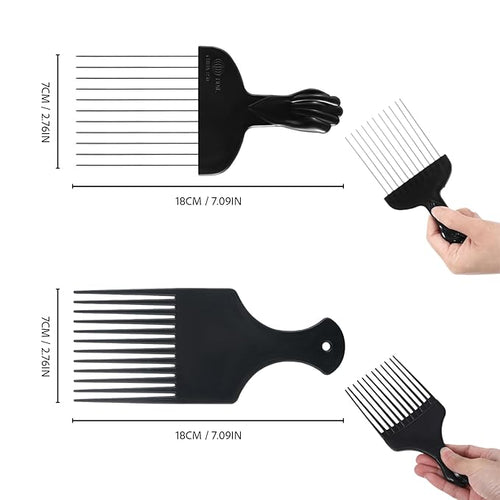3 Pack Plastic & Metal Hair Pick Comb Set for Curly & Afro Hair – Detangling & Styling for Men & Women – Includes 2 Plastic Picks and 1 Stainless Steel Metal Pick