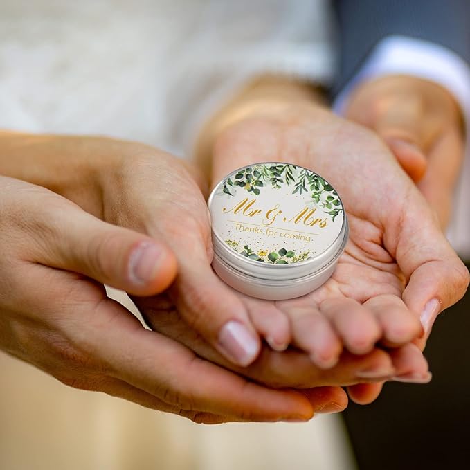 40 Pieces Bridal Shower Lip Balm Bulk Wedding Favors Lip Balms Mr and Mrs Thanks for Coming Wedding Party Gift for Guest Girl Bride Women Travel Birthday, 0.34 Oz, White (Eucalyptus Style)