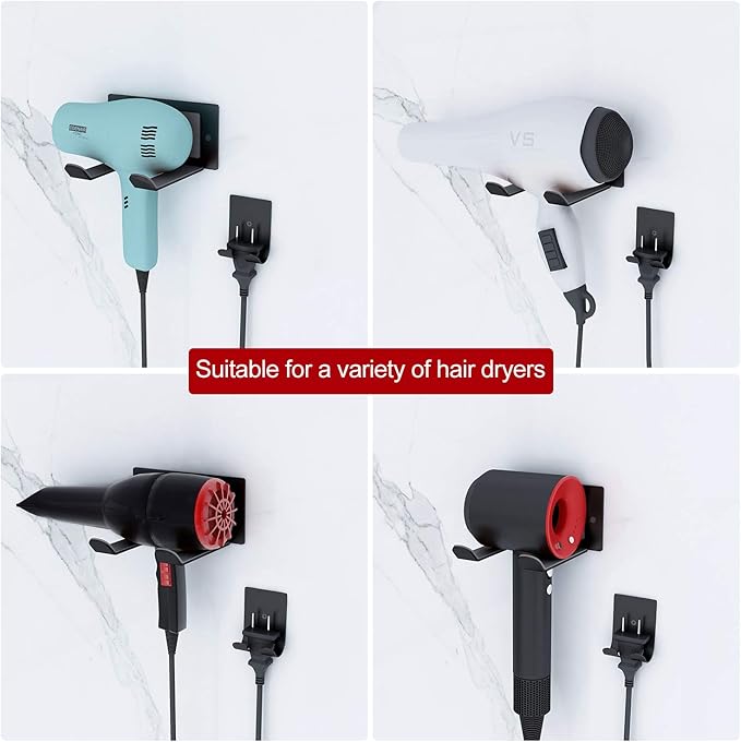 FLE Hair Dryer Holder, Blow Dryer Holder Wall Mounted Fit for Most Hair Dryers