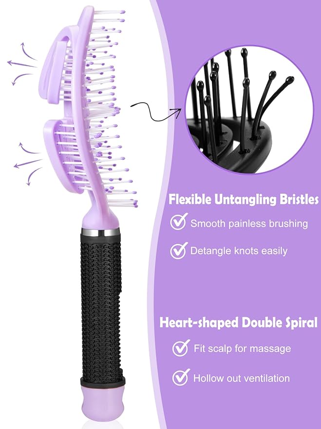 2 Pack Curved Vented Hairbrush,Hair Brush for Faster Blow Drying No Pulling Detangling Paddle Brushes for Women, Men Wet Dry Curly Thick Hair