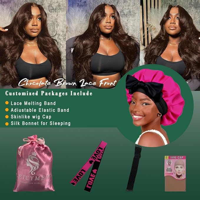 30 Inch Chocolate Brown Human Hair Wig 13x6 Body Wave Lace Front Wigs Human Hair Pre Plucked M Hairline 200 Density 13x6 HD Frontal Glueless Colored Brown Human Hair Wig for Women