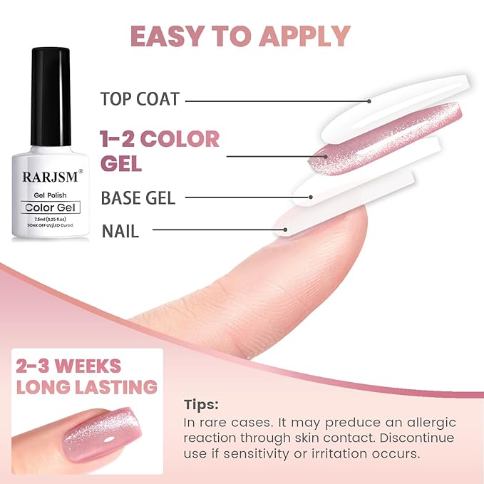 RARJSM Nude Cat Eye Gel Polish Set 6 Pcs Sparkle Diamond Glitter Sheer Purple Soft Pink Chanpagne Gold Velvet Ice Jelly Glass Cateye Gelpolish with Magnet Stick UV LED Curing Requires Home Manicure