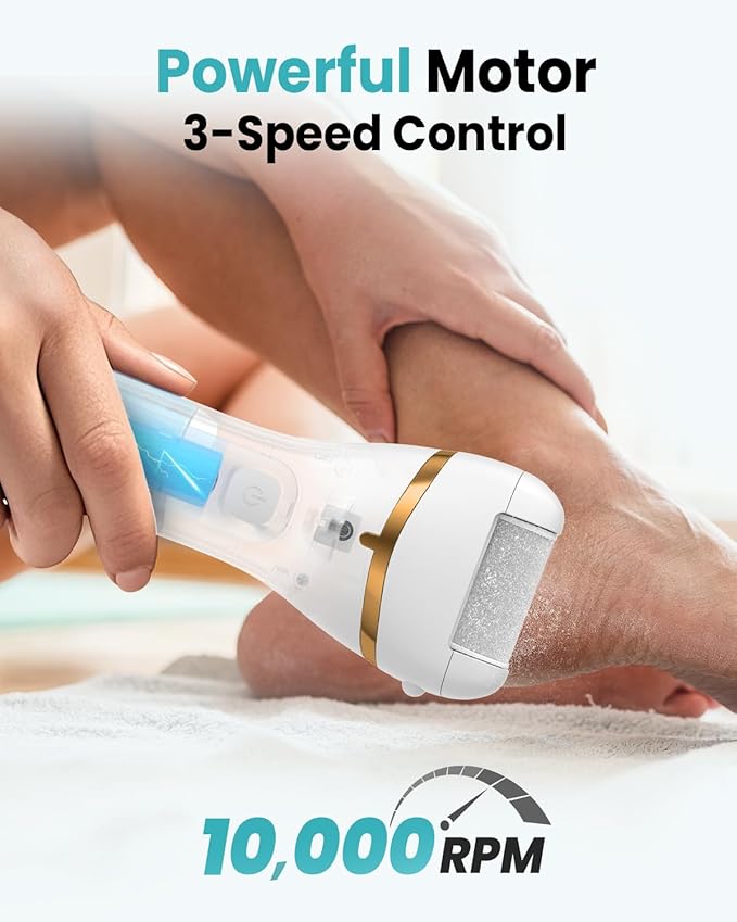 PUBOO Foot Callus Remover Electric 10000 RPM 3-Speed IPX7 Rechargeable Pedicure Kit for Hard Skin Women & Men. Portable Multi-Roller File Grinder Sander Scrubber with LED Display for Wet & Dry Feet
