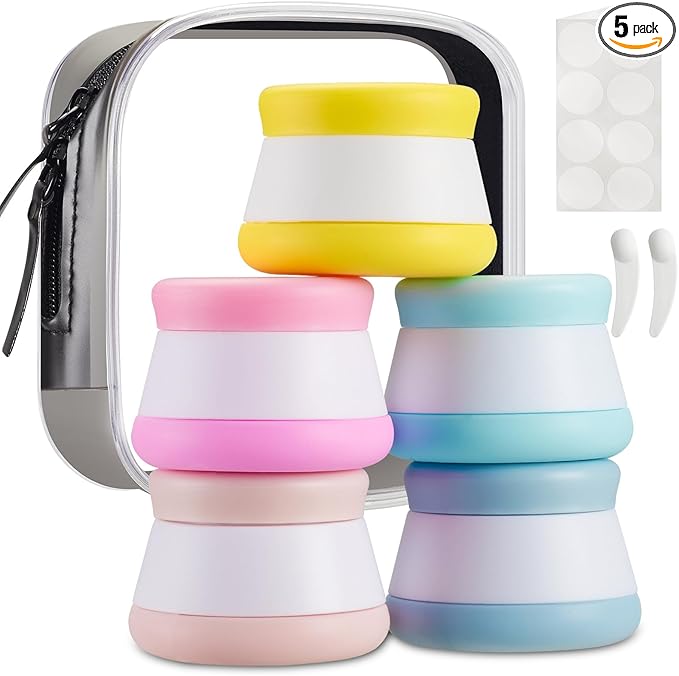 INSFIT Travel Containers for Toiletries, TSA Approved Silicone Cream Jars with Lids, BPA Free Travel Size Toiletries Leakproof Cruise Essentials for Cosmetic Cream Lotion