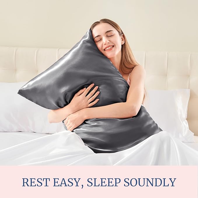 BEDELITE Satin Pillowcase for Hair and Skin, Super Soft Similar to Silk Pillow Cases 4 Pack with Envelope Closure, Cooling Pillowcases for Women Men (20"x26" Standard Size, Dark Grey)