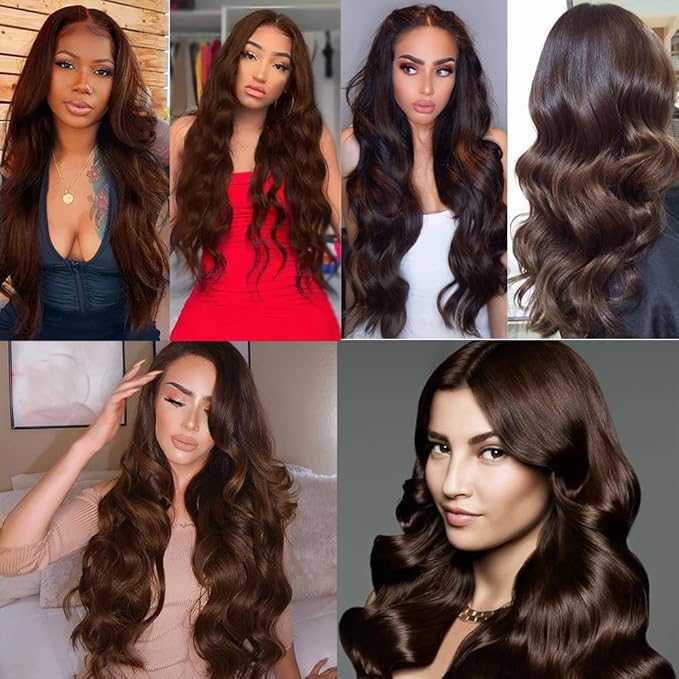 Color 4 Bundles Human Hair Chocolate Brown Body Wave Bundle Brazilian Virgin Soft and Silky Remy Hair 3 Bundles 14 16 18 Inch Niegmeag Light Brown Body Wave Bundle 300g