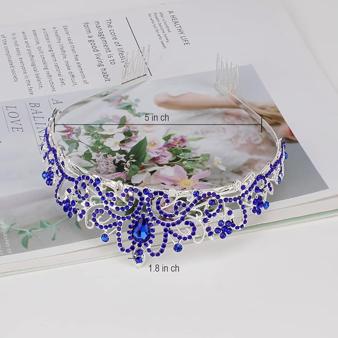 Didder Tiaras for Women, Dark Blue Crystal Crowns for Women Princess Crown Tiaras and Crowns for Women Girls Women's Headbands Halloween Christmas Bridal Wedding Prom Birthday Party Gift