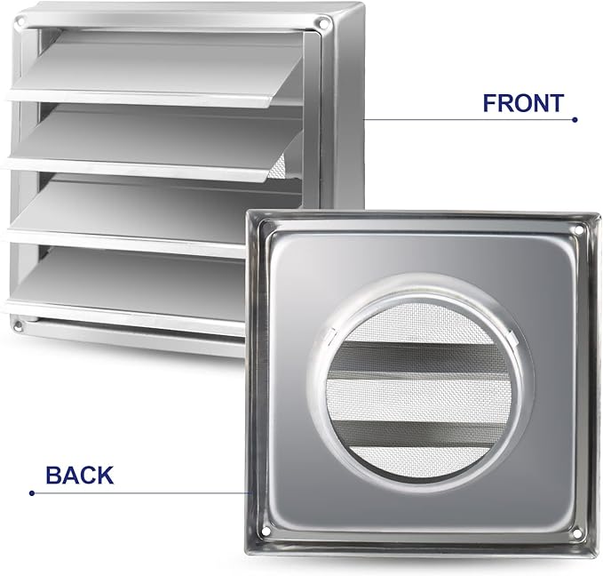 Funmit 4'' Metal Dryer Vent Cover with Metal Mesh Screen, 7"x7" Outdoor Stainless Steel Louvered Vent Cover Includes 4 Screw for Easy Installation