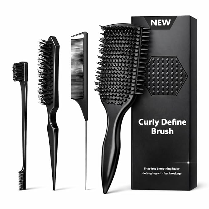 Detangler Brush for Curly Hair, Lightweight Curly Hair Brush with Vented Design for Easy Glide, Effortlessly Detangles Without Pulling or Snagging, Suitable for All Wet and Dry Hair Types (Black)
