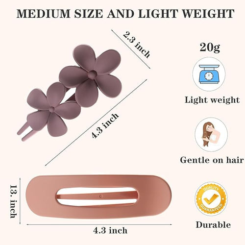 5 Pcs Flat Hair Clips, Medium Lay Flat Claw Clips for Women Girls,2 Styles Strong Hold Non-slip Matte Hair Claws for Thick Thin Hair(Brown&Purple)